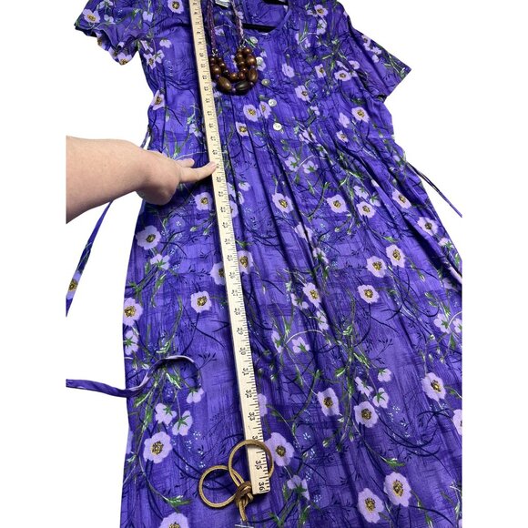 Vintage J.B.S. Ltd.‎ Purple Floral Maxi Dress Sz 10 with beaded necklace - Picture 5 of 7